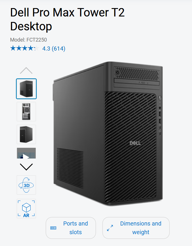 Dell's product page for the Dell Pro Max Tower T2 desktop, model FCT2250